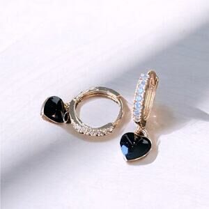 Pavé Cubic Zirconia Hugger Earrings with Heart Drop NIB